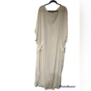 TYSA Designs Women’s Back Pleat 3/4 Sleeves Boat Neckline Caftan Size L White
